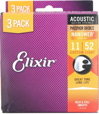 Elixir Strings 16544 Nanoweb Phosphor Bronze Acoustic Guitar Strings -.011-.052