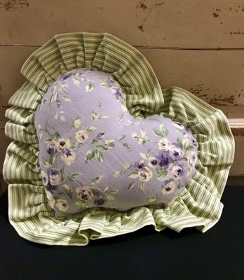 Shabby Chic Heart Shaped Pillow Floral and Stripes by Soft Impressions