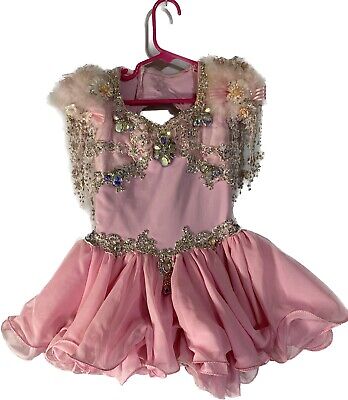 Handmade Pink Glitz Girls Pageant Cupcake Dress size 6-7 Glam Feathers Jewels