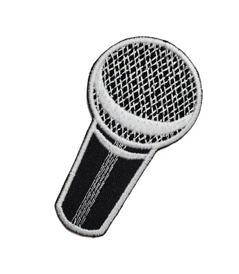 Microphone Embroidered Iron On Patch  3'' x 1.7'' Lead Singer Band Vocal Song Pop 
