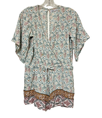 Faithfull the Brand Printed Playsuit Romper S in Faded out Floral Low Cut Boho