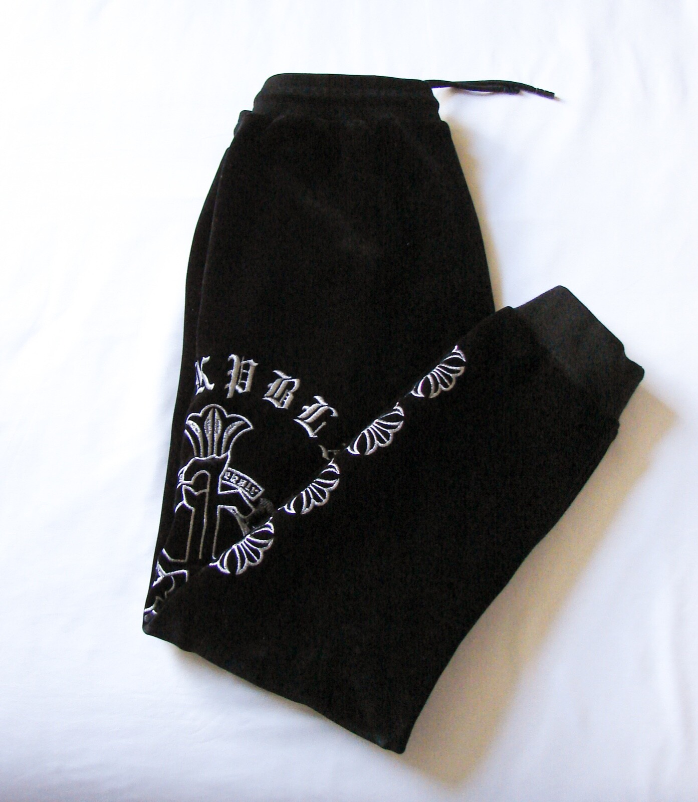 Unisex Opium Black Gothic Spellout Embroidered Velour Cross