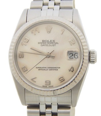 Rolex Datejust 68274 Midsize Stainless Steel Watch Mother of Pearl Arabic Dial