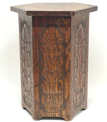 Vintage/Antique Arts & Crafts Mission Stickley Era Carved Tabouret Table Stand