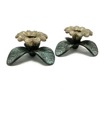 S Green Patina Leaf Flower Set Of 2