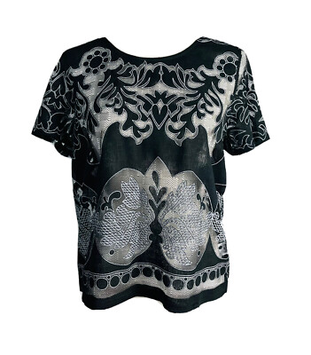 ACEMI BLACK AND WHITE SHEER LACE BLOUSE TOP SIZE: L LARGE