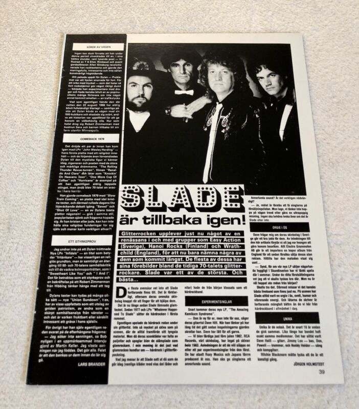 SLADE 1983 Clipping Poster Swedish Music magazine Okej 1980s