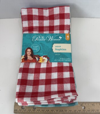 The Pioneer Woman Gingham Woven Fabric Napkins, Set of 4, Multicolored