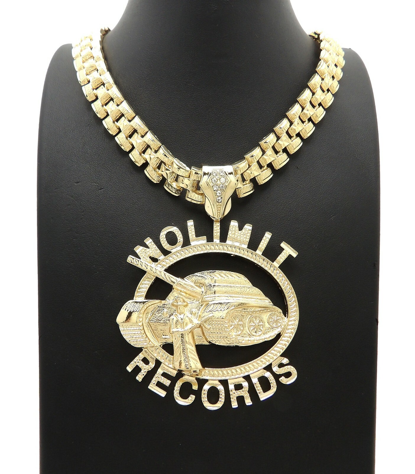 Hip Hop Iced Gold Plated NOLIMIT RECORDS Tank Pendant & 24