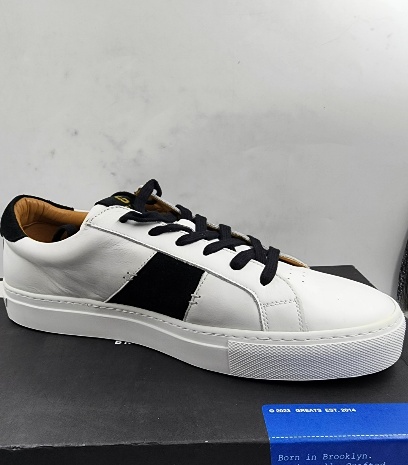 GREATS Royale 2.0 Lace Up Leather Sneakers Men's 8 White/Black Logo Round Toe - Picture 9 of 17