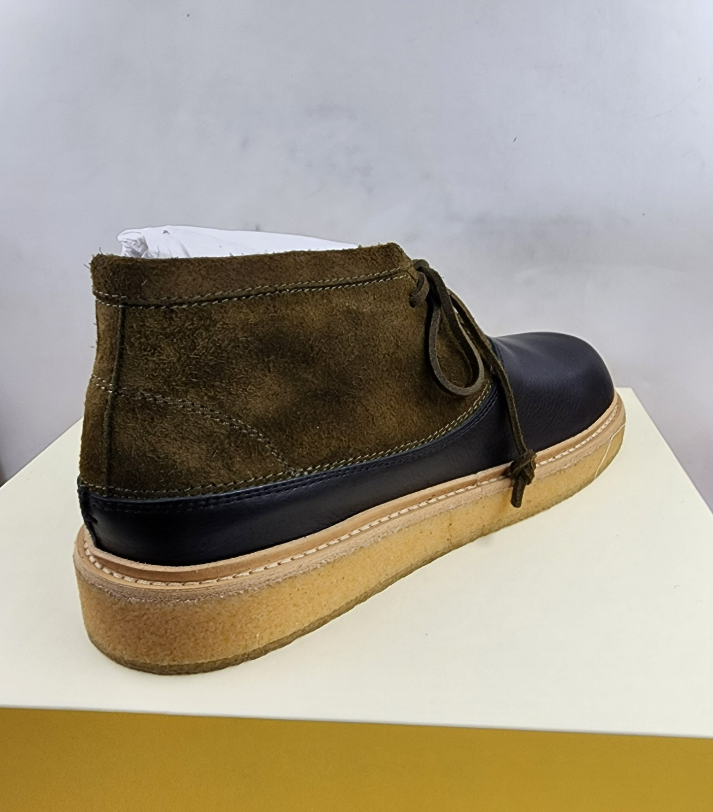 Marni Logo-Tag Leather Ankle Boots Men's 41/8US Black/Olive Round Toe Colorblock - Picture 9 of 16