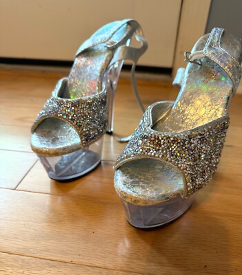 6'' Clear Silver Glitter Platform New without tags. Pleasers, pole dance, heels.