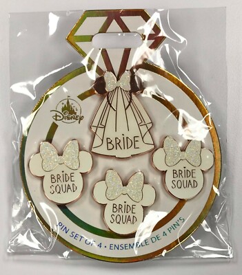 2021 Disney Parks Rose Gold Bride Squad Minnie Mouse Ears 4 Pin Set Disneyland