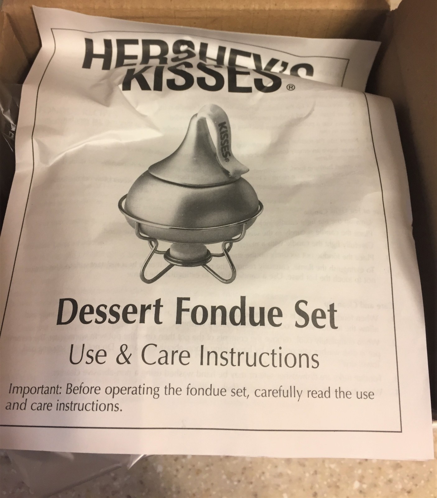 N.O.S.  Kiss Hersheys Chocolate Kisses Fondue Set NIB 2005 Silver