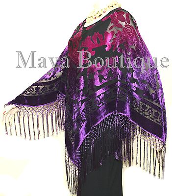 Pre-owned Maya Matazaro Purple Fuchsia Burnout Velvet Poncho Shawl Top Ombree Hand Dye