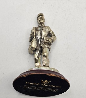 ​English Miniatures Silver Plated-Stove & Top Hat Figurine Sculpture on Wood Bas