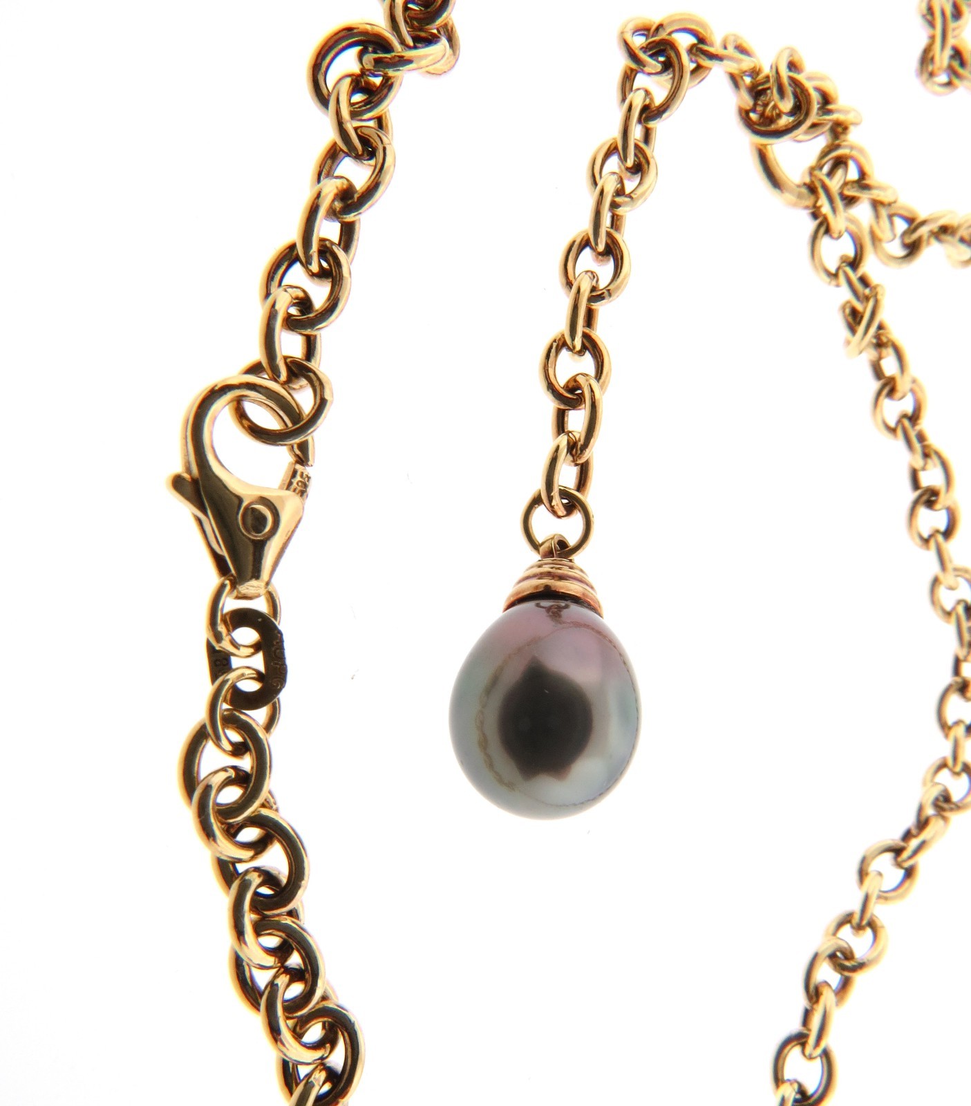 14k Yellow Gold Tahitian Pearl Chain Y Lariat Necklace 10.75g.