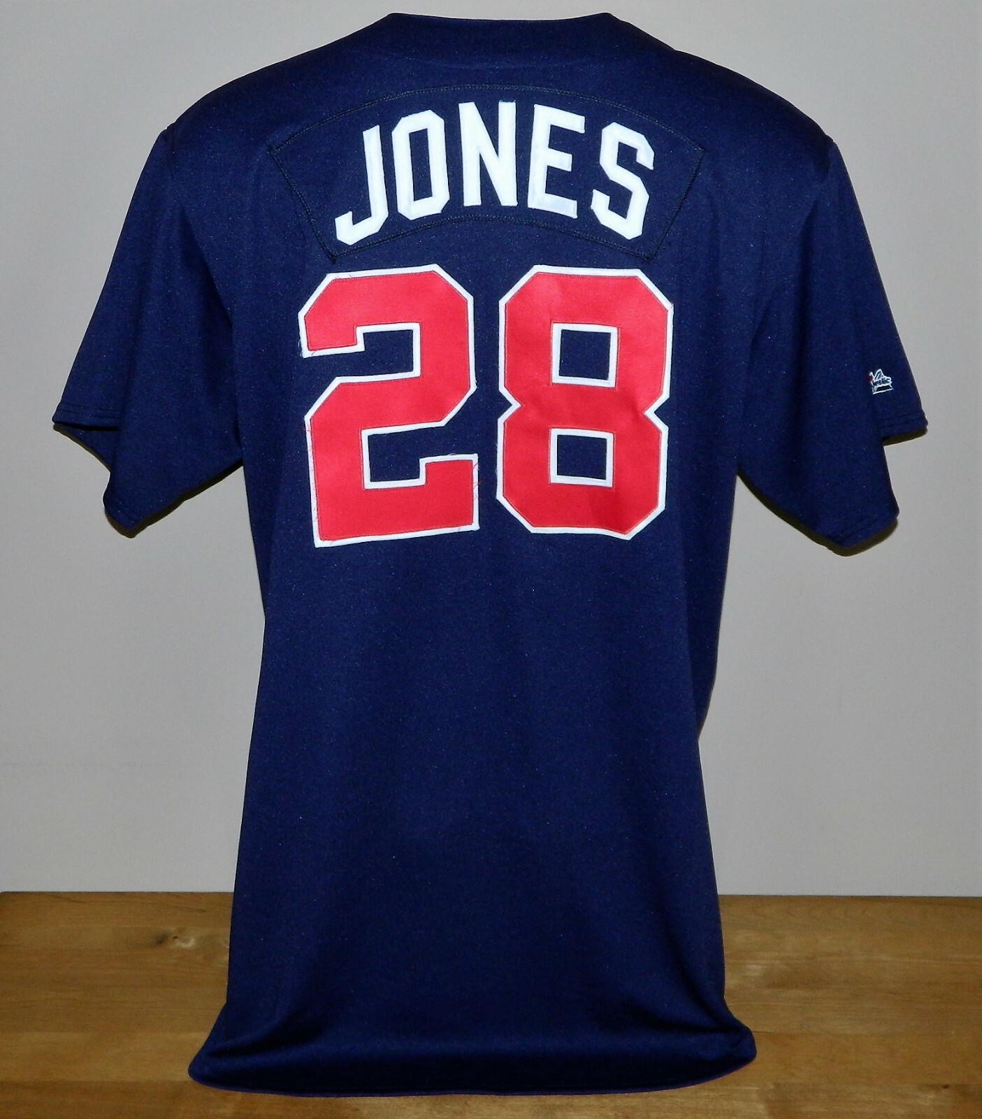 Clarence Jones Game Worn Atlanta Braves BP Jersey #28 - Majestic Size 52