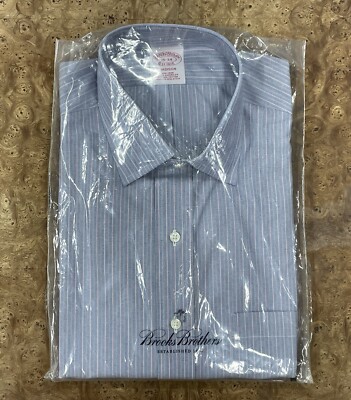 NWT Brooks Brothers Blue Pink Non Iron Striped Dress Shirt, 16-34, Madison Fit