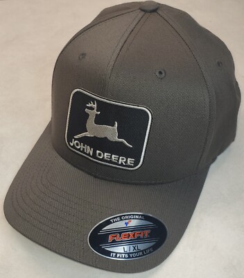 John Deere Black Patch on Flexfit Style 6277 / Charcoal - L/XL  7 1/8'' - 7 5/8''