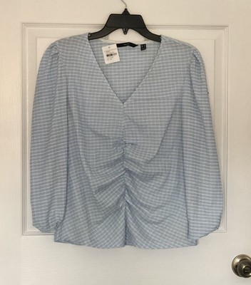 Vero Moda Dress Top Large Blouse Ruched Sleeves  striped blue white Size XL New