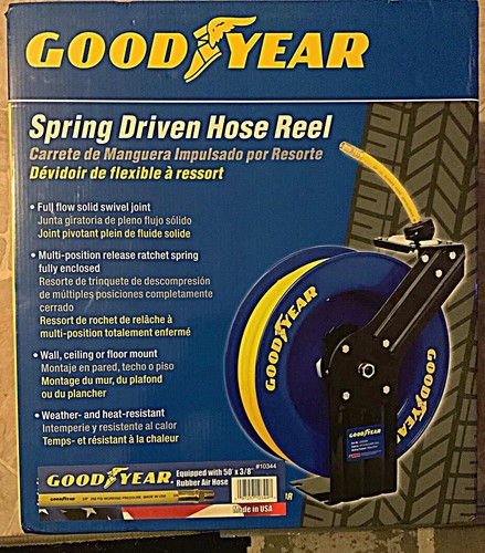 Goodyear Spring Driven Retractable Air Compressor/Water Hose Reel &3/4 50ft Hose