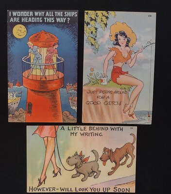 VTG Tichnor Bros Lot Of Three 1940s Unused Postcards Pin Up Girls Beauty Series 