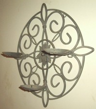 Large Ornate Wrought Iron 3 Candle Holder WALL SCONCE | eBay