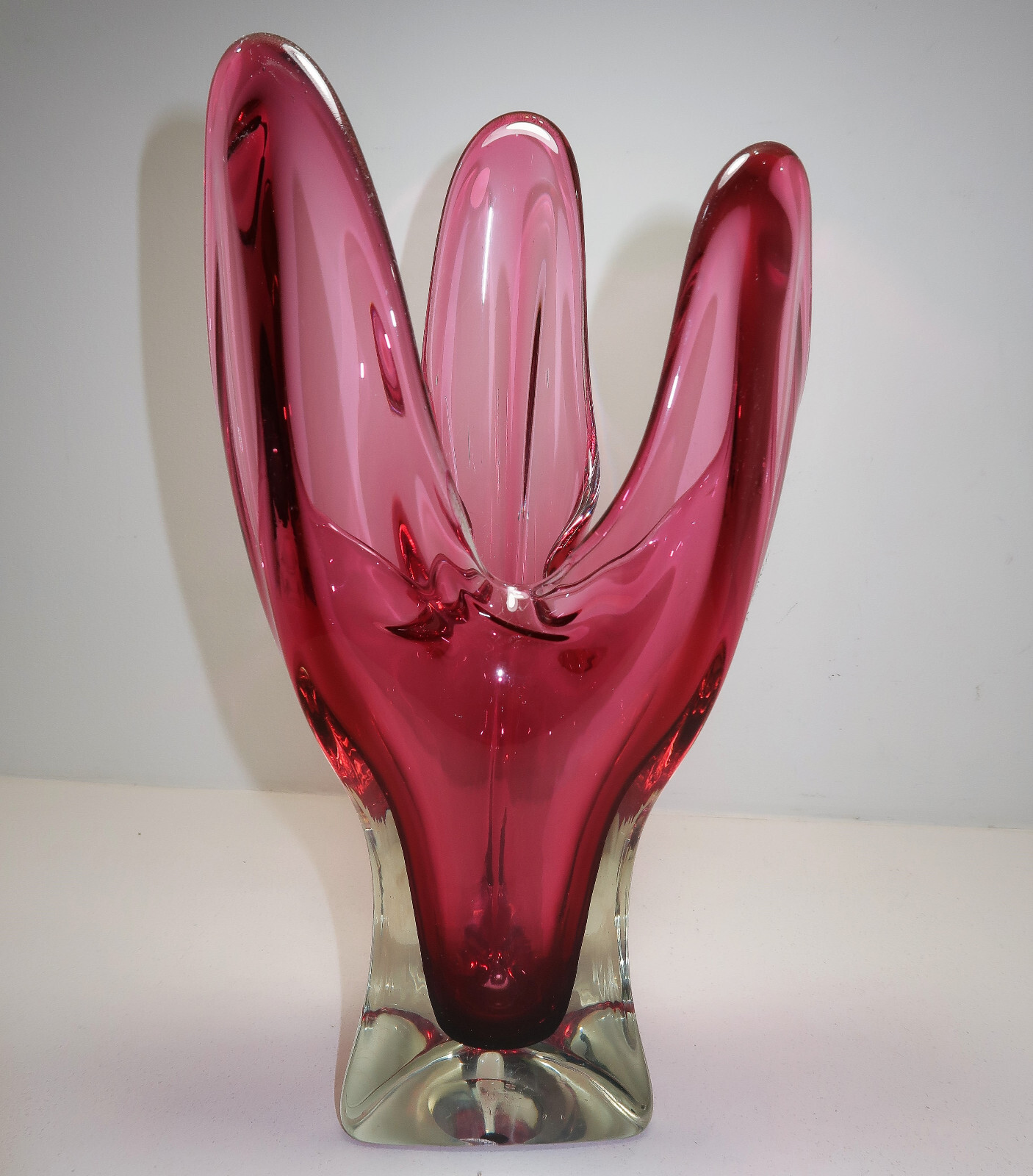 Vintage Pink & Purple Hand Blown Crystal Glass Vase from