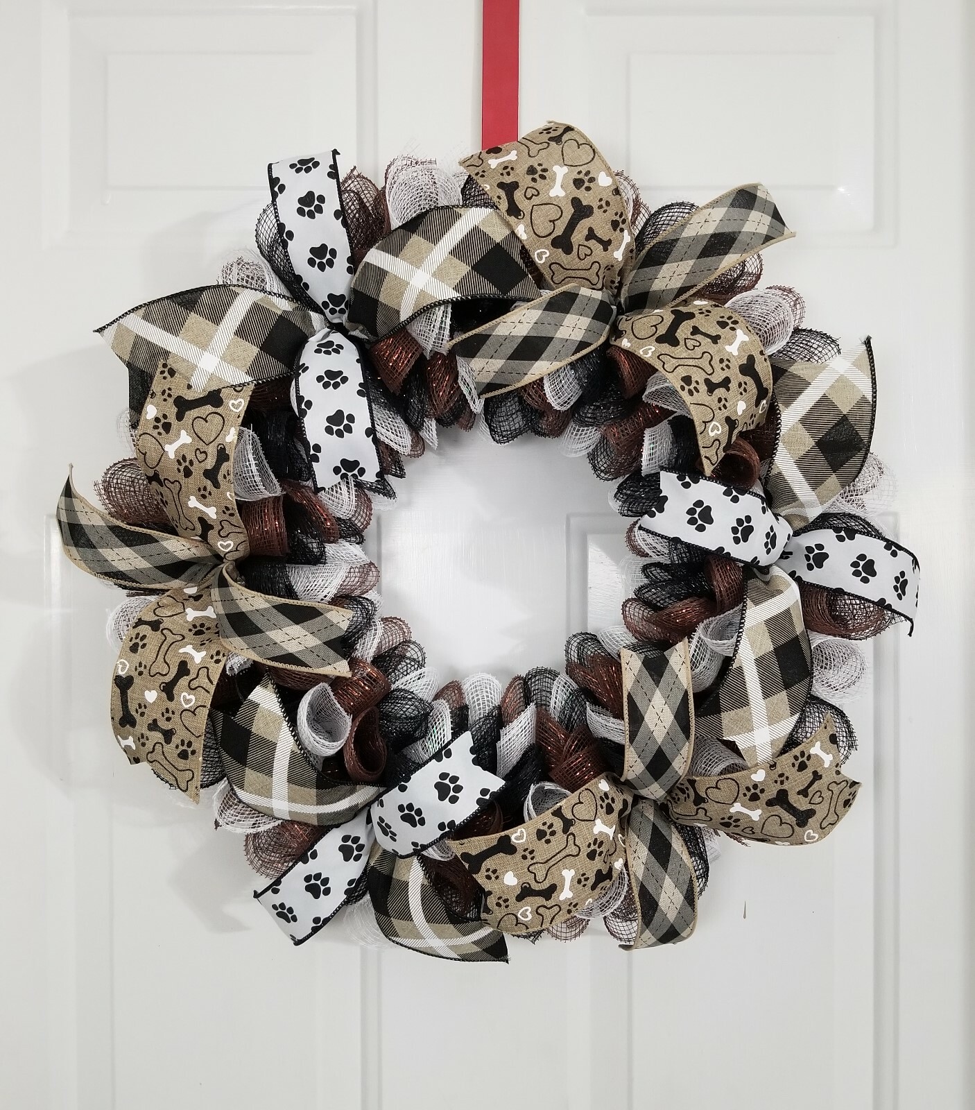 Spiral Puppy Dog Paw Prints Hearts Animal Lover Home Door Decor Deco Mesh Wreath