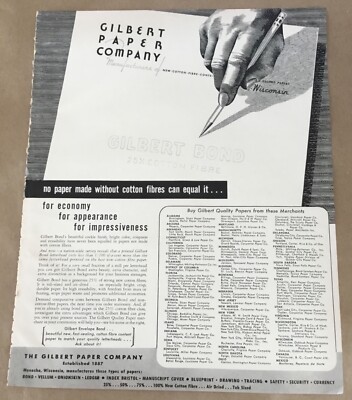 Gilbert Paper Co. 1949 vintage print ad 1940s art retro illustration business