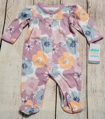 NWT Carters,Child Mine Footed Snap SLEEPER Girls Sleep&Play Cotton Purple Floral