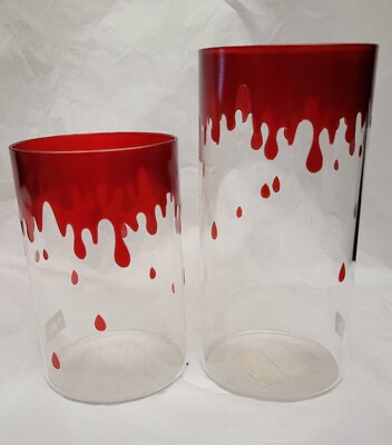 MORGUE SALE: Dripping Blood Glass Vessel container Set or Vase RETIRED 2012 MINT