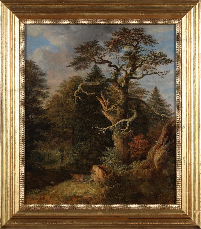 Johann Jakob Dorner  ÃL Auf Karton Waldlandschaft Mit Fuchs MÃ¼Nchner Maler