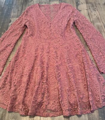 Francesca s Chance All Over Lace Dusty Rose Dress - Size Large - New With Tags