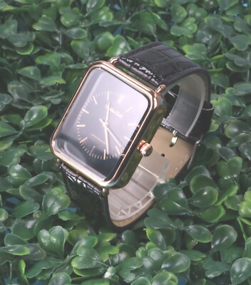 Montres Carlo Men's Fashion Rose Gold Watch Faux Leather Band Modern Dress Watch
