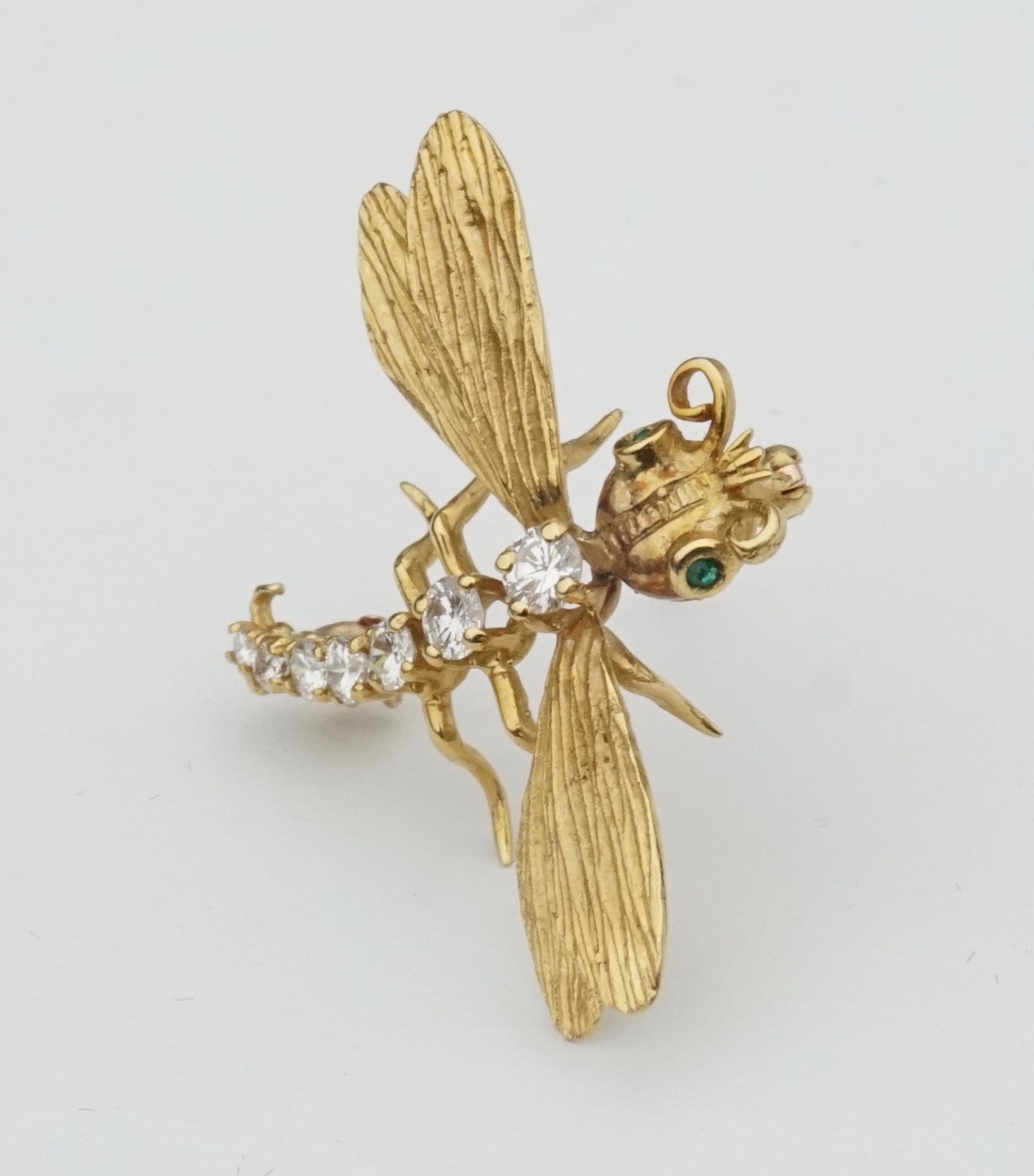 Vintage 18K Yellow Gold Herbert Rosenthal Diamond Dragonfly Brooch Pin