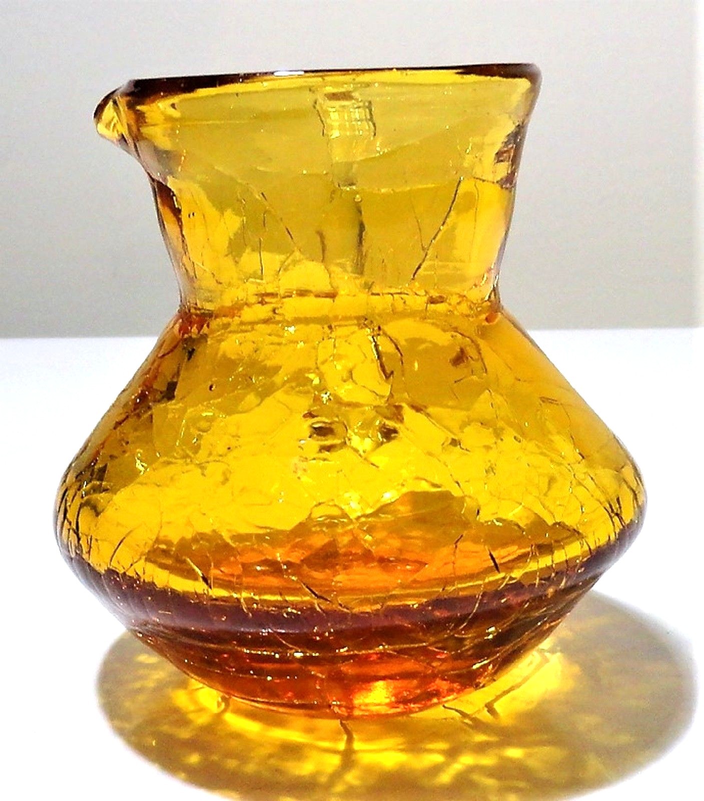 Vintage Amber Blown Crackle Glass Creamer Pitcher
