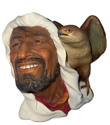 Vintage RARE Bossons Chalkware Head Arab Man Sheik Falcon Wall Plaque England