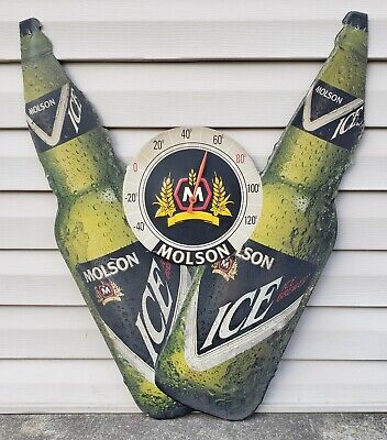Vintage Molson Ice Metal Beer Sign Advertising Thermometer Bar Man Cave Brewery