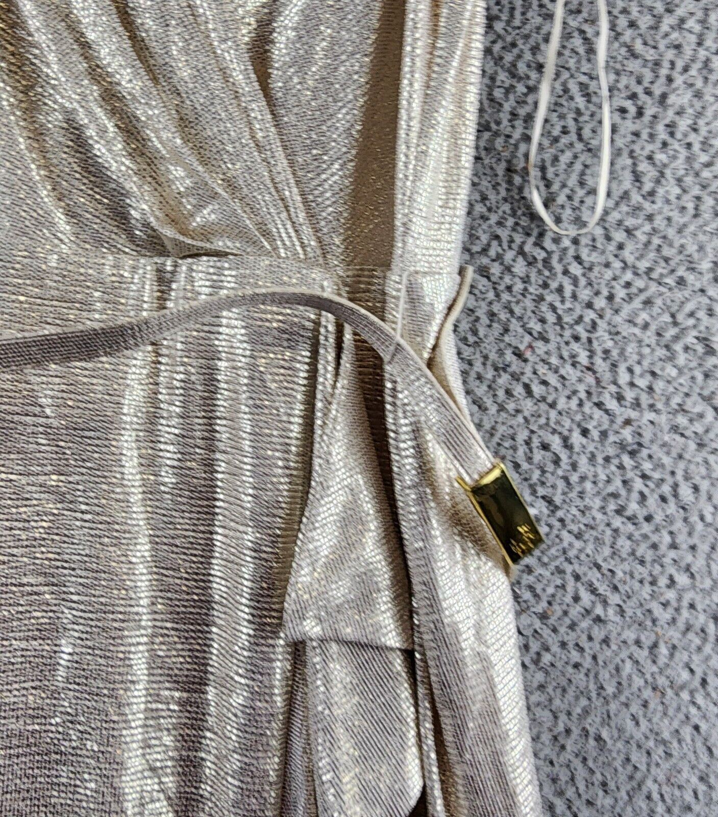 Ralph Lauren Metallic Flutter Sleeves Evening Dress Women 14 Gold V-Neck - Picture 11 of 18