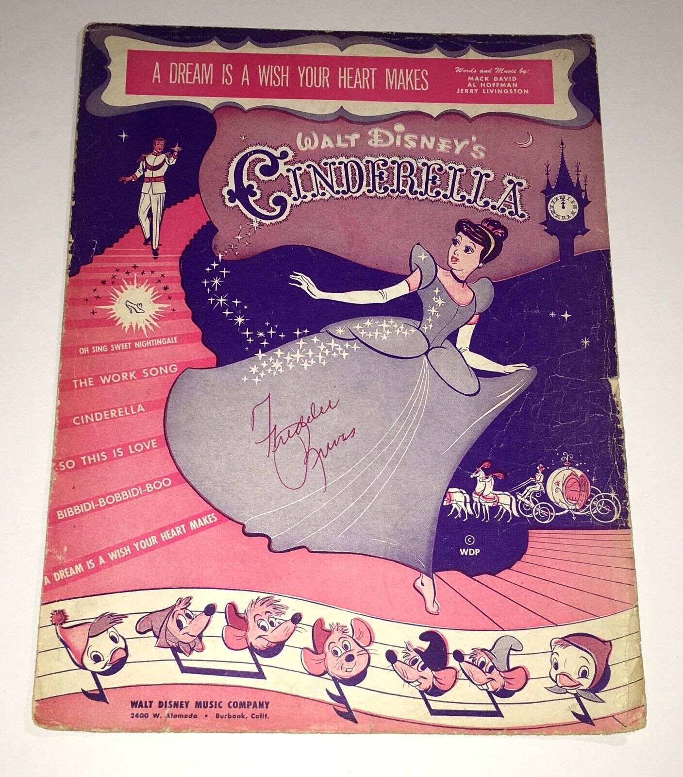 WALT DISNEY 1949 ART MUSIC SHEET CINDERELLA * A DREAM IS A WALT DISNEY 1949 ART MUSIC SHEET CINDERELLA * A DREAM IS A