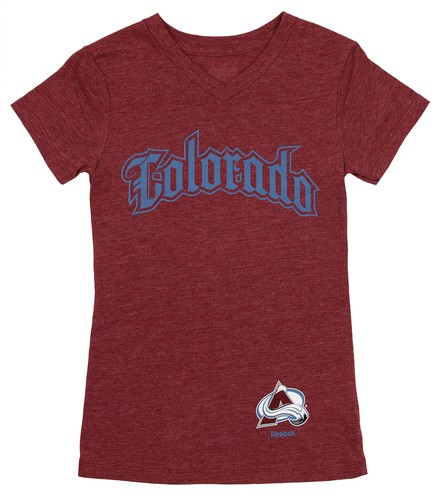 Футболка Reebok NHL Youth Girls (7–16) Colorado Avalanche с V-образным вырезом и короткими рукавами