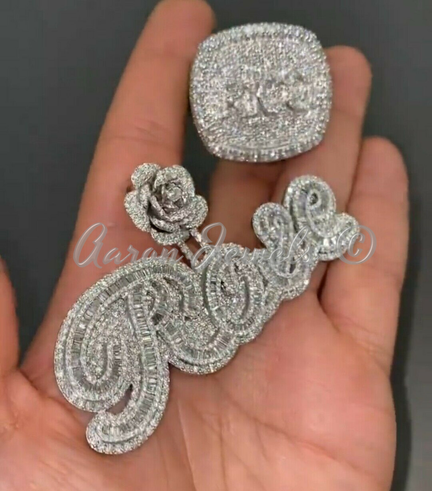 Pre-owned Handmade Men's 14.9cts Natural Vvs1 Moissanite Custom Logo Pendant Silver Passes Tester In White/colorless