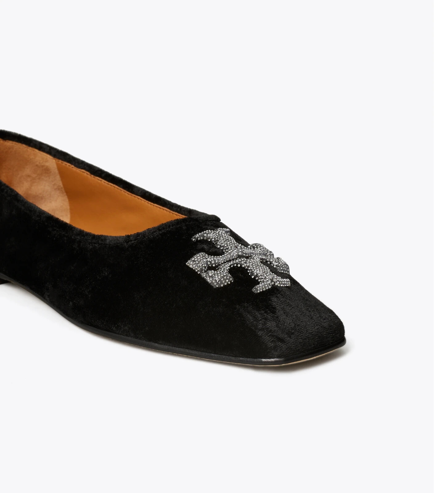 Pre-owned Tory Burch Eleanor Pave Crystal Logo Velvet Ballet Flat Black 7 7.5 8 8.5 9