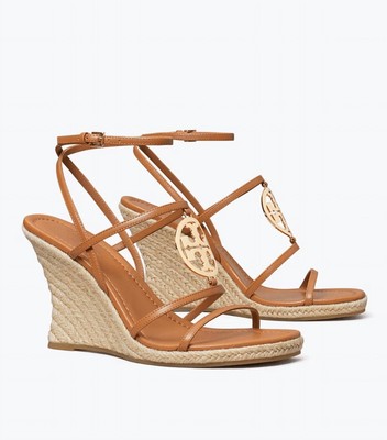 Pre-owned Tory Burch Capri Miller Espadrille Wedge In Caramel In Brown