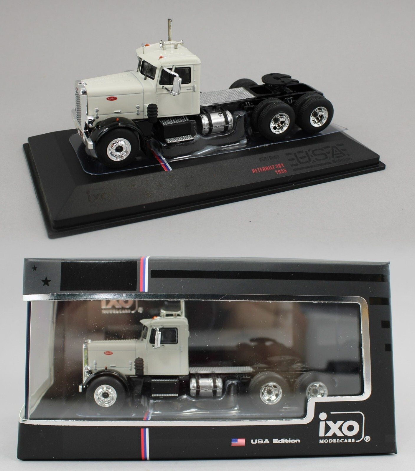 ミニカー pete 1:64 IXO Models *WHITE & BLACK* 1955 Peterbilt 281 Day Cab