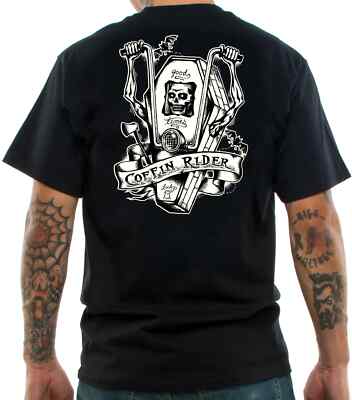 Lucky 13 Pin Up Street Rod Bike Gothic Americana Tattoo Mens Tee COFFIN RIDER
