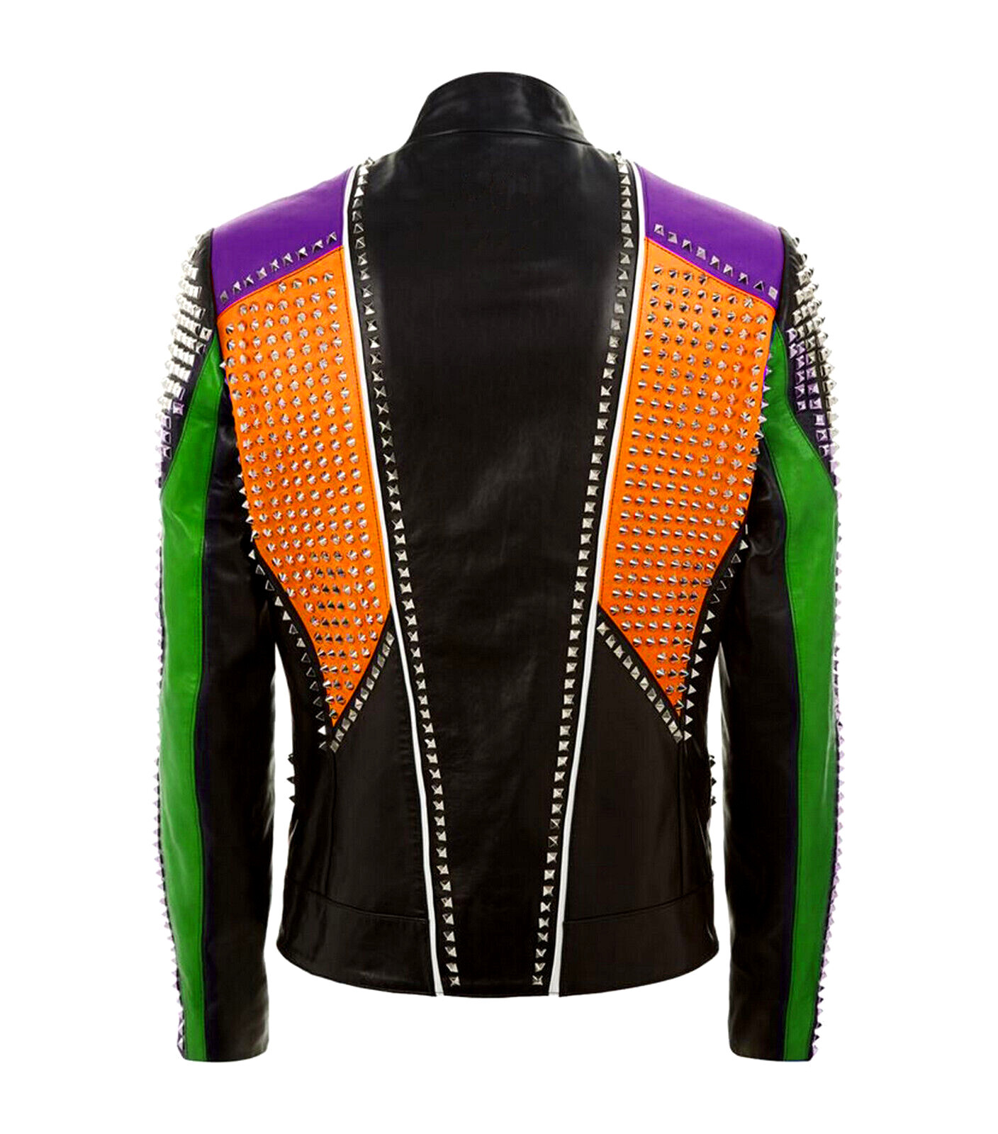 Pre-owned Handmade Mens Multicolor Philip Plein Silver Studded Zippered Party Leather Jacket