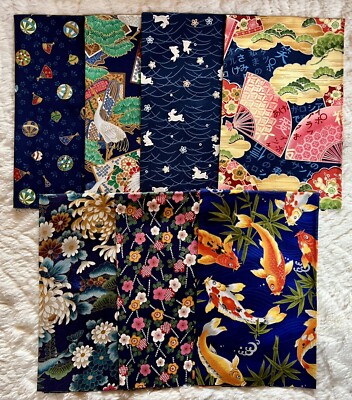 Orient Fat Quarter Bundle of 7.  eQuilter FC Club October 2005.  Navy Blues